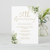 50th Wedding Jubileum Greenery Gold Script Kaart (Staand voorkant)