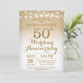 50th Wedding Jubileum Invitation Gold Kaart (Staand voorkant)