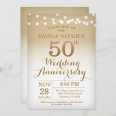 50th Wedding Jubileum Invitation Gold Kaart (Voorkant / Achterkant)