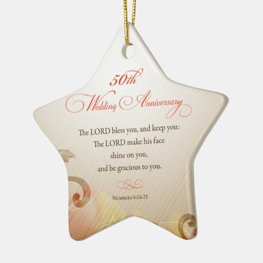 50th Wedding Jubileum, Lord Bless & Keep Keramisch Ornament (Links)