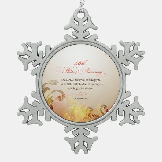 50th Wedding Jubileum, Lord Bless & Keep Tin Sneeuwvlok Ornament (Voorkant)