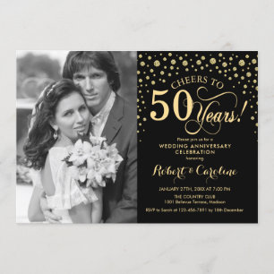 50th Wedding Jubileum met foto's - Gold Black Kaart