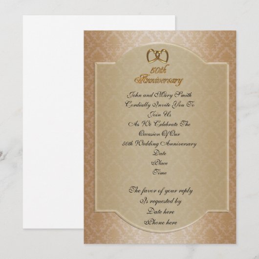 50th Wedding Jubileum nodigt gouden dvraag uit Kaart (Voorkant / Achterkant)