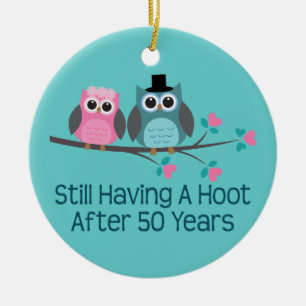50th Wedding Jubileum Owls Keramisch Ornament