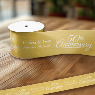 50th Wedding Jubileum Persoonlijk Golden Satijnen Lint