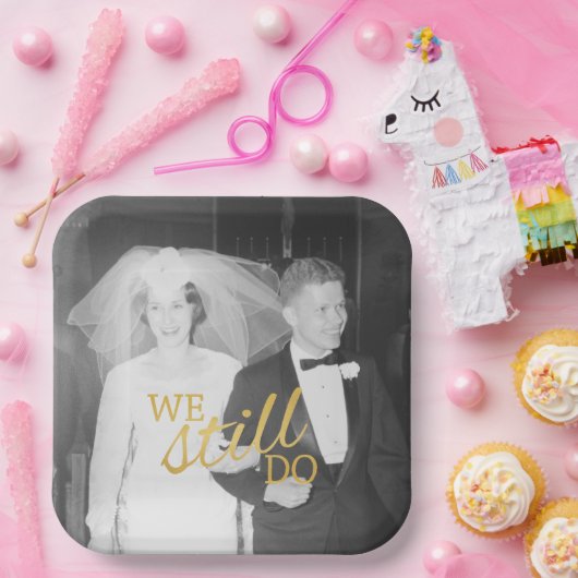 50th Wedding Jubileum Persoonlijke foto Golden Papieren Bordje (Feest)