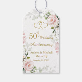 50th Wedding Jubileum Rozen Harten Gift Label Cadeaulabel