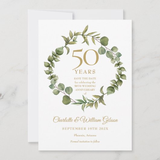 50th Wedding Jubileum Save the Date Greenery Kaart (Voorkant)