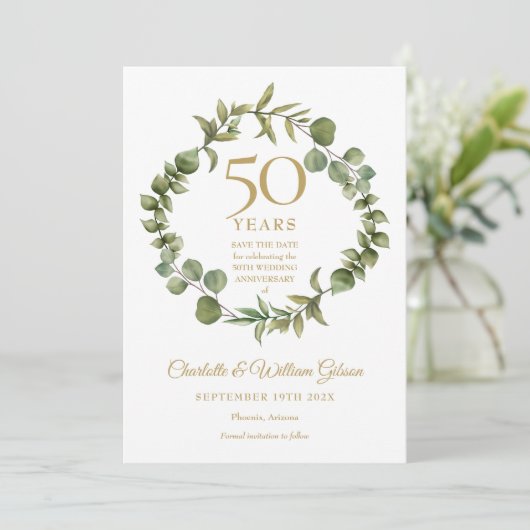50th Wedding Jubileum Save the Date Greenery Kaart (Staand voorkant)