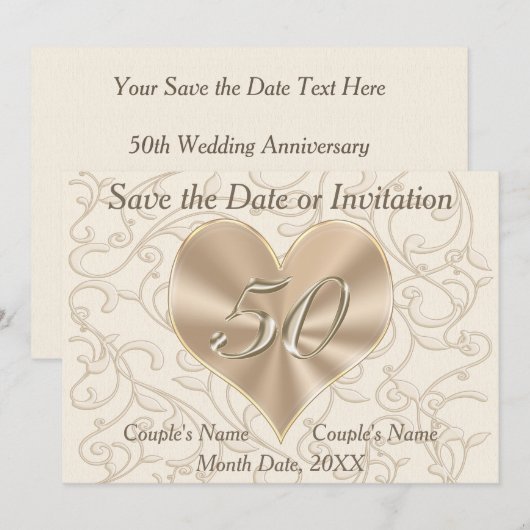 50th Wedding Jubileum sparen de Datumkaarten Save The Date (Voorkant / Achterkant)
