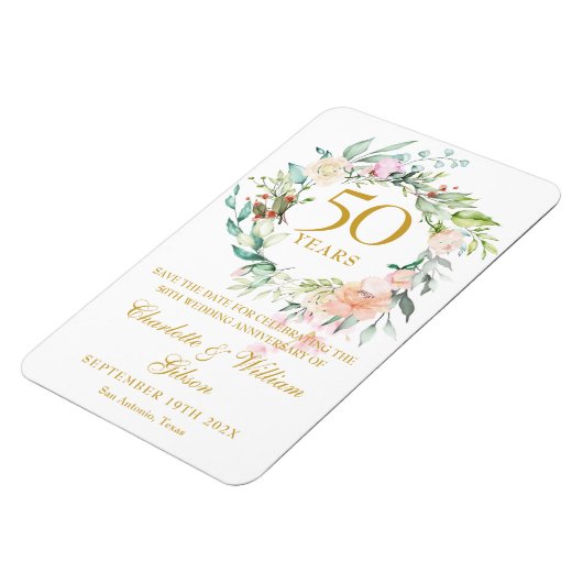 50th Wedding Jubileum Sparen het Roos van de Datum Magneet (Linkerzijde)