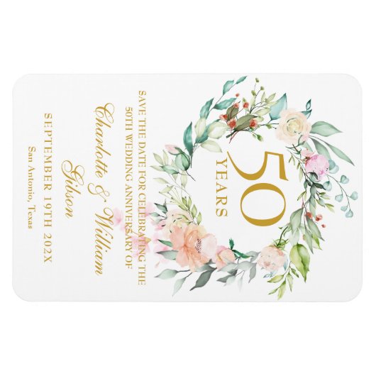 50th Wedding Jubileum Sparen het Roos van de Datum Magneet (Horizontaal)