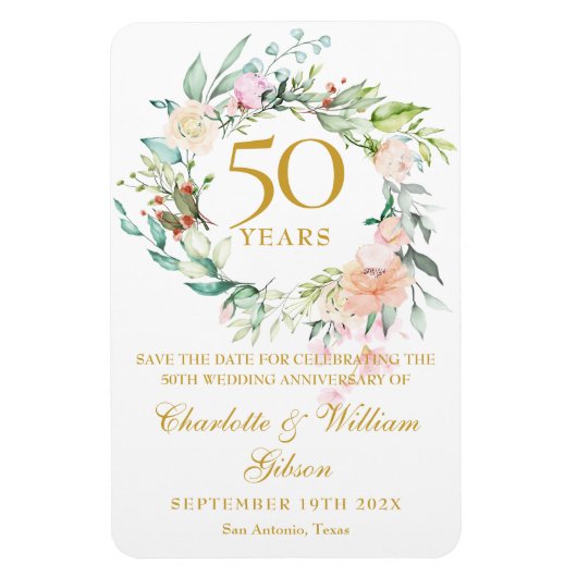50th Wedding Jubileum Sparen het Roos van de Datum Magneet (Verticaal)