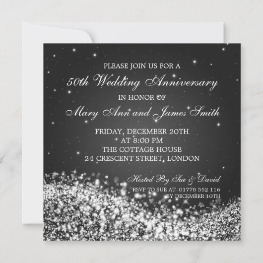50th Wedding Jubileum Sparging Wave Black Kaart (Achterkant)