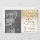 50th Wedding Jubileum Uitnodiging Gold Foto (Voorkant)