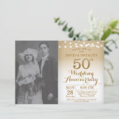 50th Wedding Jubileum Uitnodiging Gold Foto (Staand voorkant)