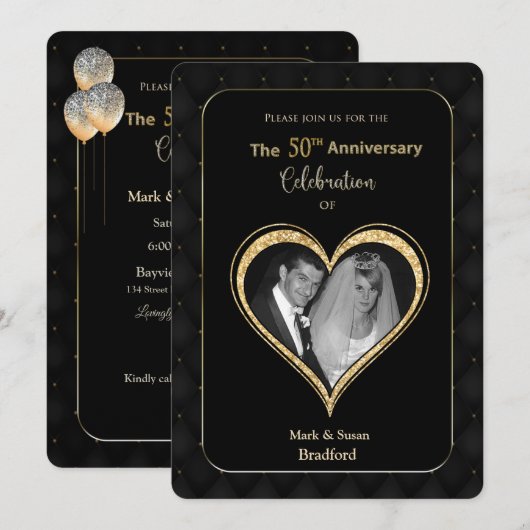 50th Wedding Jubileum Uitnodiging goud (Voorkant / Achterkant)