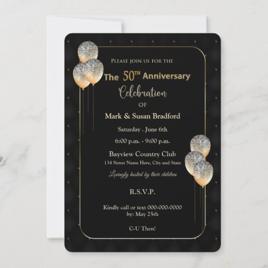 50th Wedding Jubileum Uitnodiging goud (Achterkant)