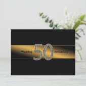 50th Wedding Jubileum - Uitnodiging - Goud/Zwart (Staand voorkant)