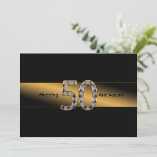 50th Wedding Jubileum - Uitnodiging - Goud/Zwart (Staand voorkant)