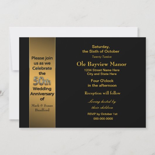 50th Wedding Jubileum - Uitnodiging - Goud/Zwart (Achterkant)