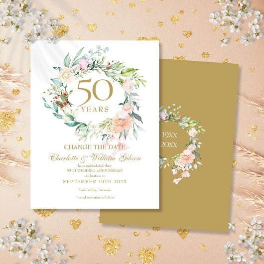 50th Wedding Jubileum Verander de Datum Floral Aankondigingskaart