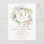 50th Wedding Jubileum Verander de Datum Floral Aankondigingskaart (Voorkant)