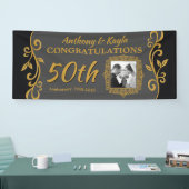 50th Wedding Jubileum Voeg uw foto toe Goudgrijs Spandoek (Beurs)