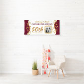 50th Wedding Jubileum Voeg uw foto toe Red Gold Spandoek (Insitu)