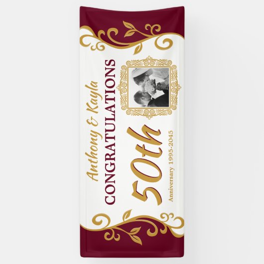 50th Wedding Jubileum Voeg uw foto toe Red Gold Spandoek (Verticaal)