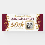 50th Wedding Jubileum Voeg uw foto toe Red Gold Spandoek (Horizontaal)