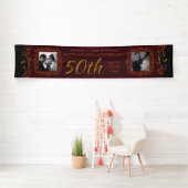 50th Wedding Jubileum Voeg uw foto toe Red Gold Spandoek (Insitu)