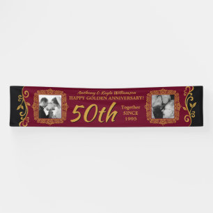50th Wedding Jubileum Voeg uw foto toe Red Gold Spandoek
