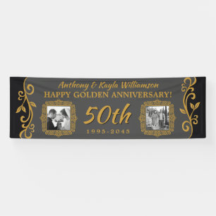 50th Wedding Jubileum Voeg uw foto's toe Goudgrijs Spandoek