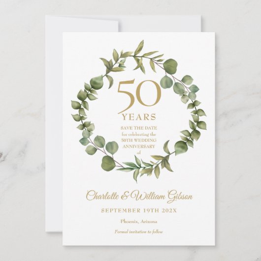 50th Wedding Jubileum Woodland Greenery Save The Date (Voorkant)