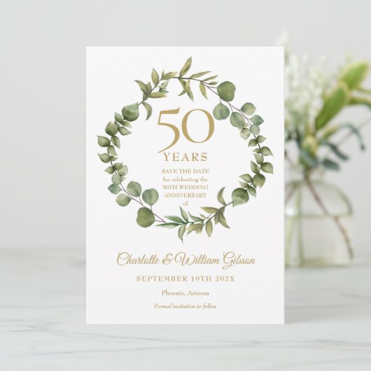 50th Wedding Jubileum Woodland Greenery Save The Date (Staand voorkant)