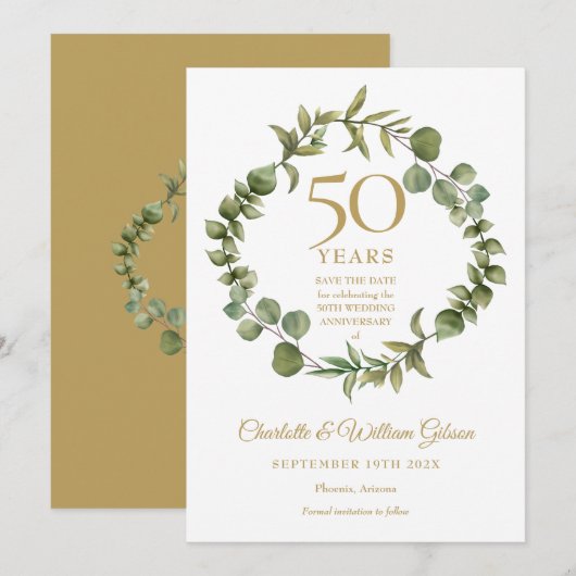 50th Wedding Jubileum Woodland Greenery Save The Date (Voorkant / Achterkant)