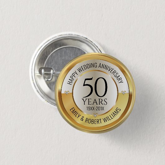 50th wedding verjaarary black and gol ronde button 3,2 cm (Voorkant /achterkant)