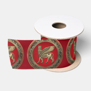 [510] Assyrian Winged Bull - Gold Lamassu Satijnen Lint