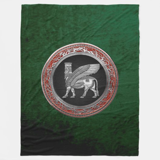 [510] Assyrian Winged Bull - Silver Lamassu Fleece Deken (Voorkant)