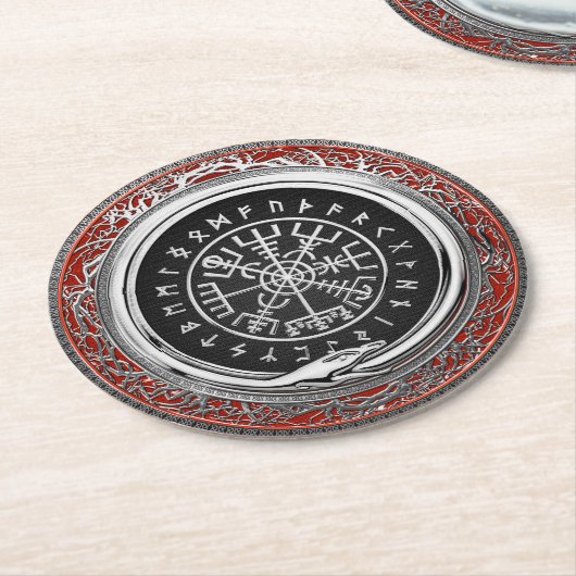 [510] Vegvisir - Viking Silver Magic Runass Ronde Kartonnen Onderzetter (Gebogen)