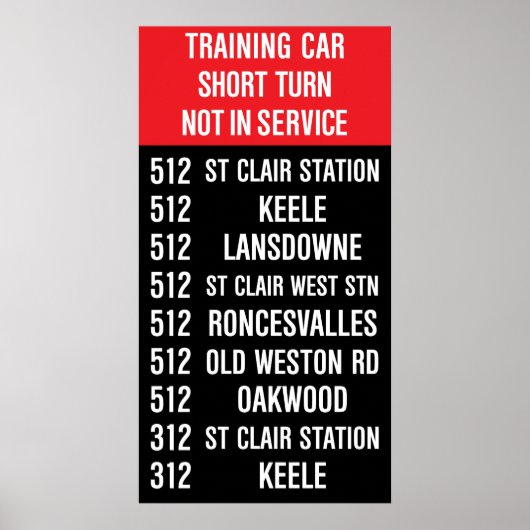 512 ST CLAIR Replica TTC Rollsign Poster (Voorkant)