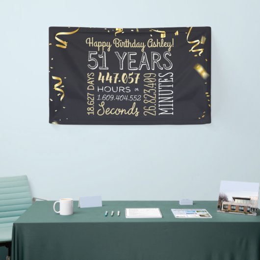 51 jaar - Elegant Black & Gold - 51e verjaardag Spandoek (Beurs)