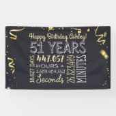 51 jaar - Elegant Black & Gold - 51e verjaardag Spandoek (Horizontaal)