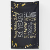 51 jaar - Elegant Black & Gold - 51e verjaardag Spandoek (Verticaal)