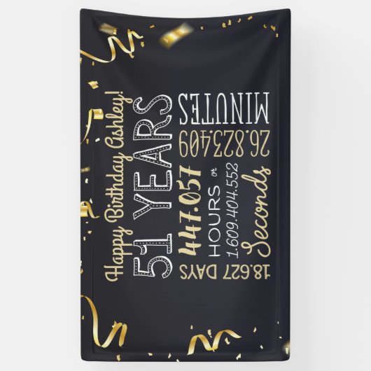 51 jaar - Elegant Black & Gold - 51e verjaardag Spandoek (Verticaal)