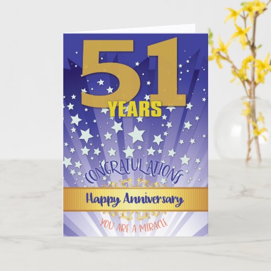 51 jaar herstel Jubileum vet cijfer Kaart (Gele Bloem)