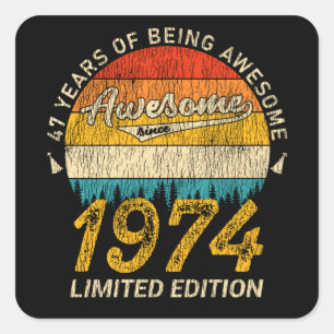 51 jaar oud 1974 Retro Geweldige 51ste verjaardags Vierkante Sticker