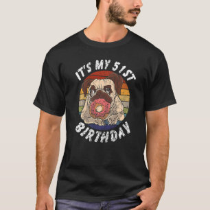 51 jaar oud Pug en Donut Vintage noodlijdend 51st T-shirt
