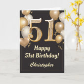 51e Birthday Black en Gold Balloons Confetti Kaart (Gele Bloem)
